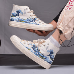 Men's Tide Print High Top Lace Up Canvas Sneakers