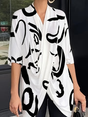 Graffiti Print V Neck Top