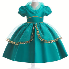 Girls Puff Sleeve Mesh Dress Costume for Performance Party