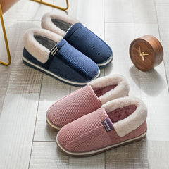 Men's Cozy Fleece Striped Slippers Non-slip House Shoes