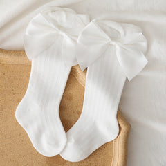 Girls Bowknot Decor Plain Cotton Socks