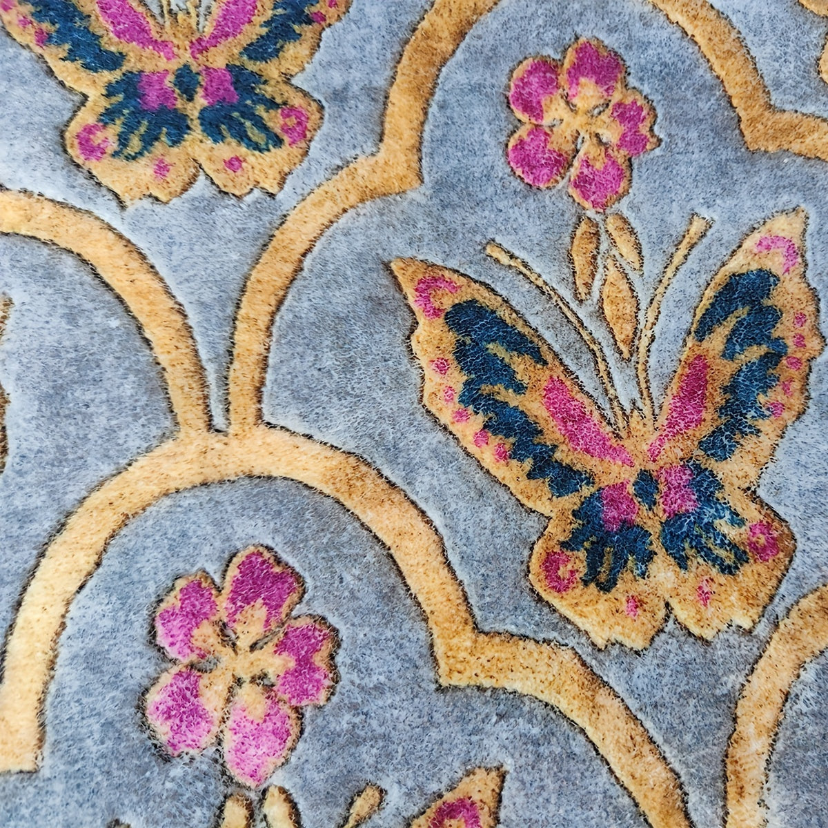 Vintage Floral Faux Wool Area Rug - American Style Living Room Bedroom Carpet