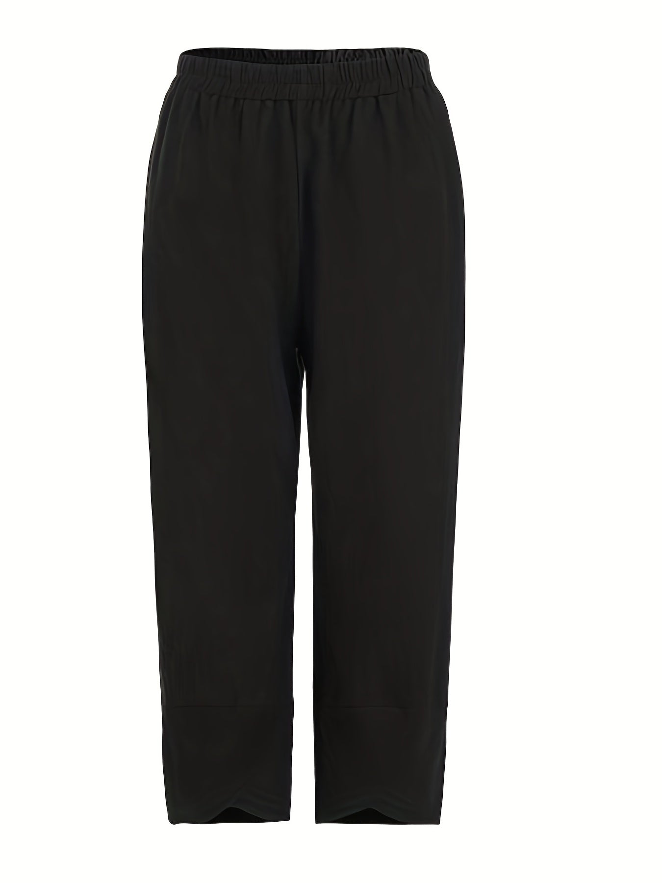 Solid Casual Elastic Waist Summer Pants With Pockets