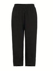 Solid Casual Elastic Waist Summer Pants With Pockets