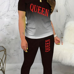 2 Pc Set Women's Plus Letter & Ombre Tee & Leggings Outfit