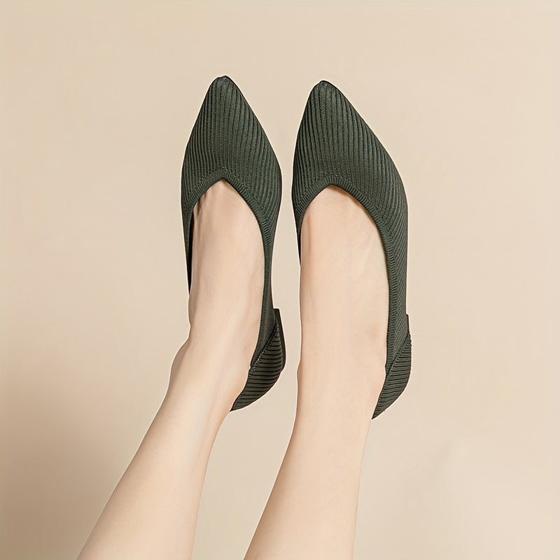 Women's Rib Knit Flat Shoes Pointed Toe Slip-On Soft Sole Casual Shoes