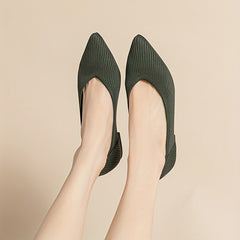 Women's Rib Knit Flat Shoes Pointed Toe Slip-On Soft Sole Casual Shoes