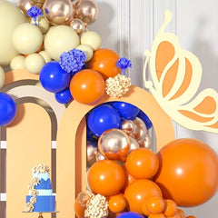 123pcs Navy Orange Maca Yellow Balloon Arch Flower Ring Set