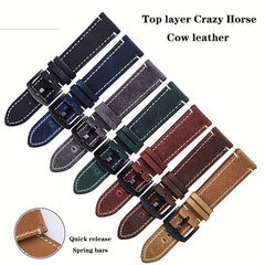 Crazy Horse Leather Watch Strap Quick Release Retro Italian Cowhide 20 22 24mm