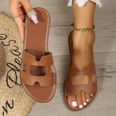 Women's Solid Slip-On Open Toe Sandals Non-Slip Outdoor Casual Slides