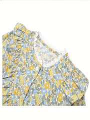 Girls Floral Print Long Sleeve Lace Collar Blouse Shirt
