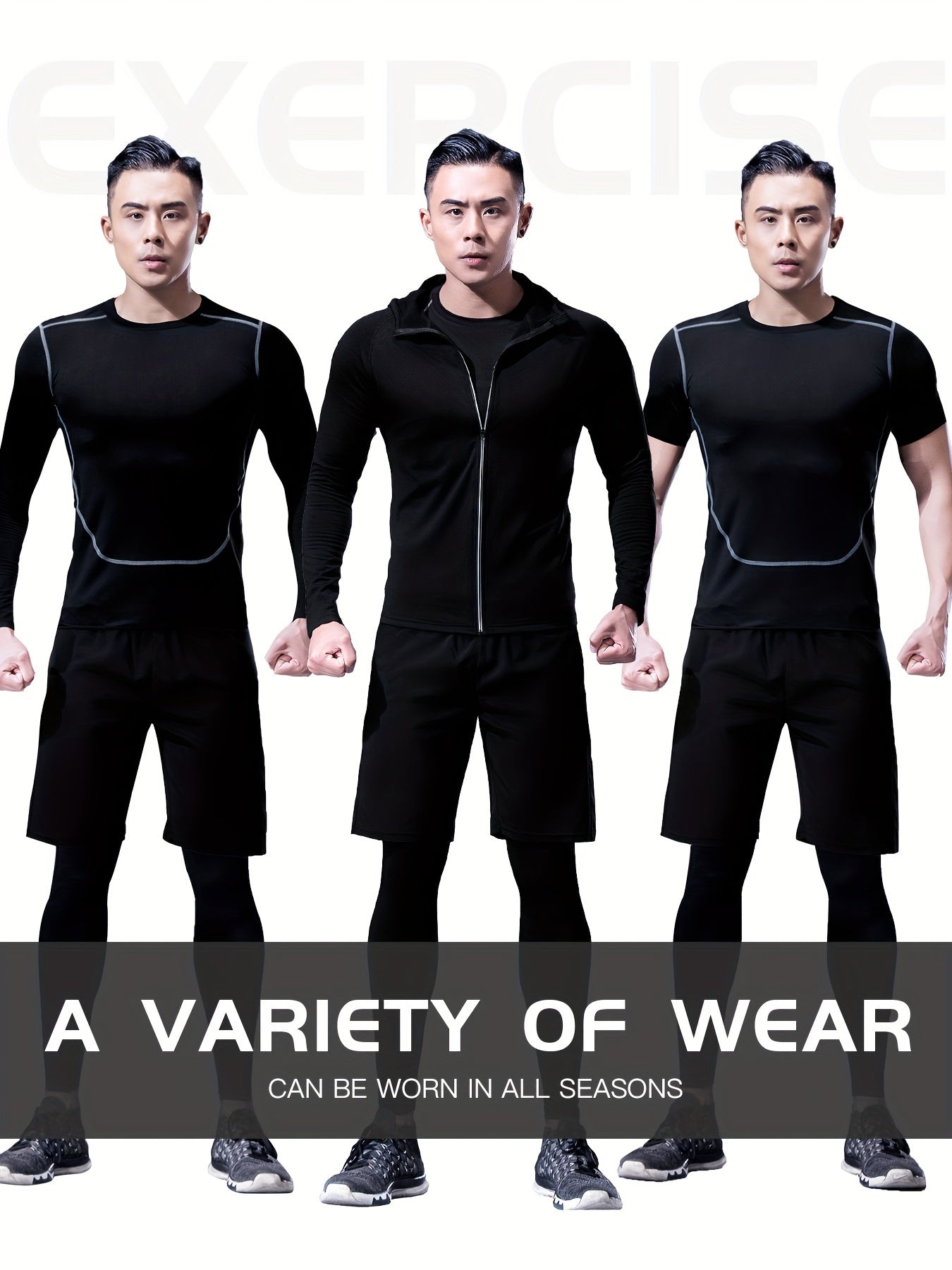Men's Sports Set: Quick Dry Zip Up Hoodie & Fitness Shirt & Shorts