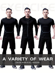 Men's Sports Set: Quick Dry Zip Up Hoodie & Fitness Shirt & Shorts