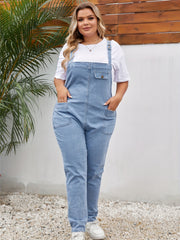 Women's Plus Button Flap Detail Denim Overalls