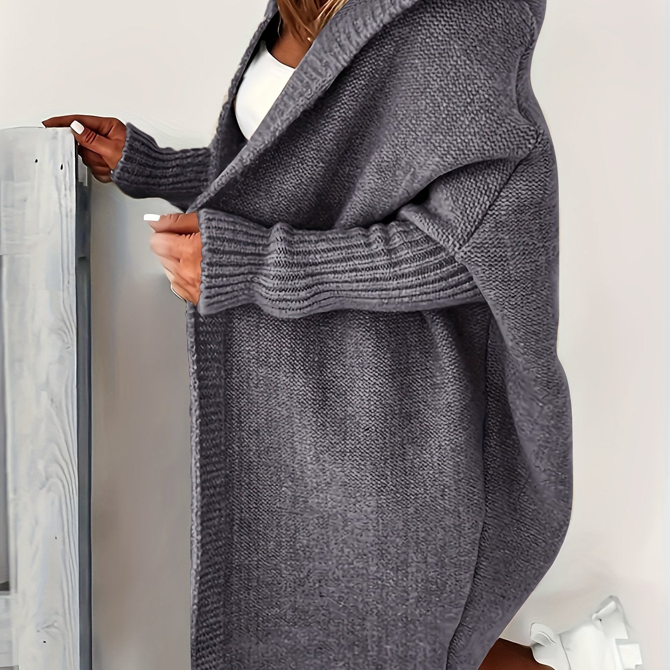 Casual Cardigan Women's Plus Solid Stitching Hooded Open Front