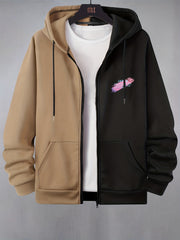 Abstract Pattern Print Hooded Jacket | Full Zip Up