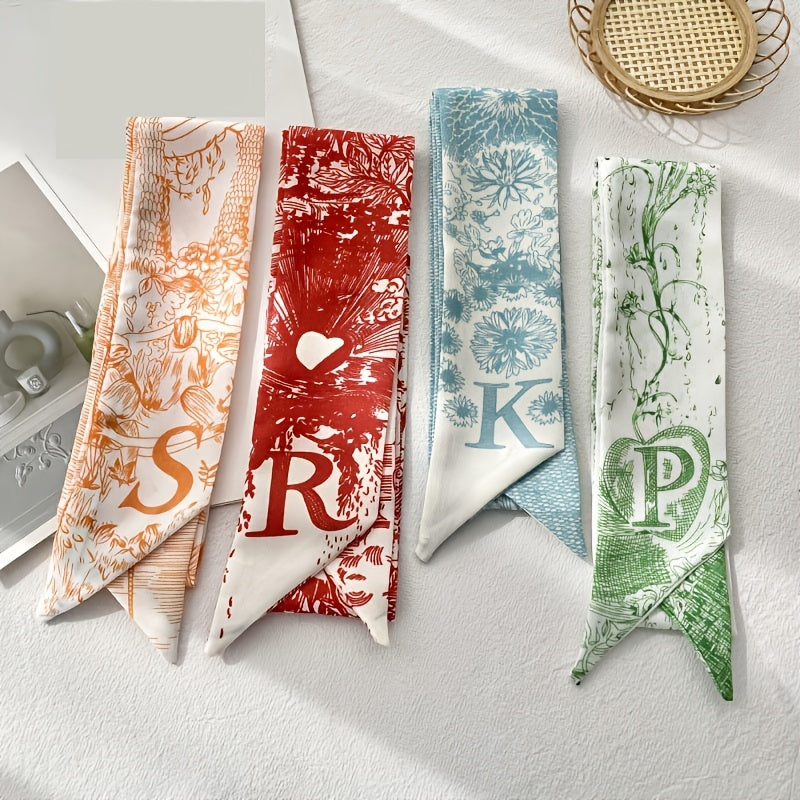 Letters Print Scarf Thin Long Small Silk Scarf Tie Bag Decoration