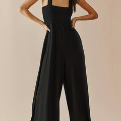 Sleeveless Shirred Cami Jumpsuit Wide Leg High Waist