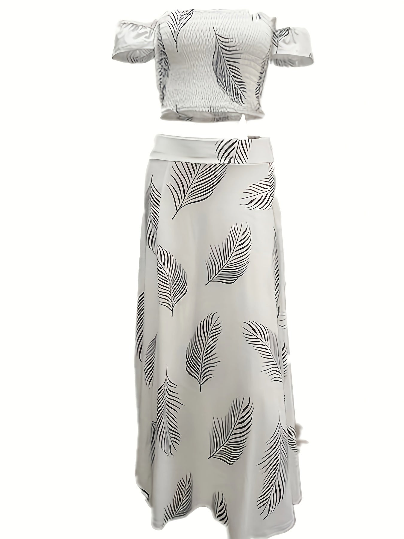 Gradient Sext Two piece Set Shirred Off Shoulder Tops & High Waist Maxi Skirts