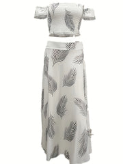 Gradient Sext Two piece Set Shirred Off Shoulder Tops & High Waist Maxi Skirts