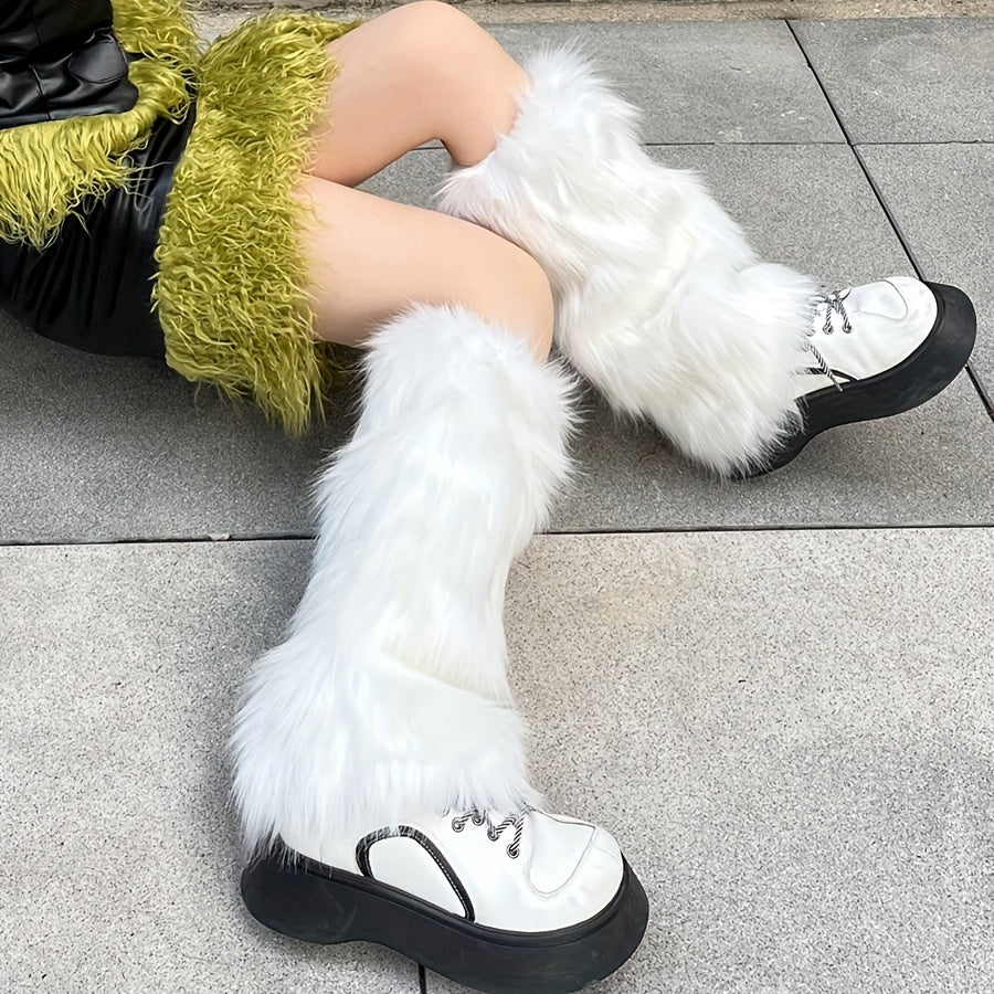 Y2K Faux Fur Leg Warmers Knee High Socks