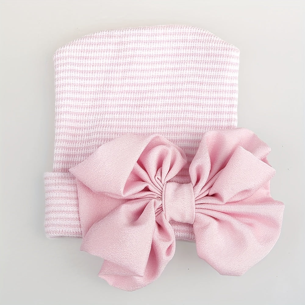 Newborn Baby Knitted Hat with Pink Bow for Baby Shower