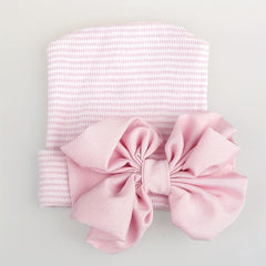 Newborn Baby Knitted Hat with Pink Bow for Baby Shower