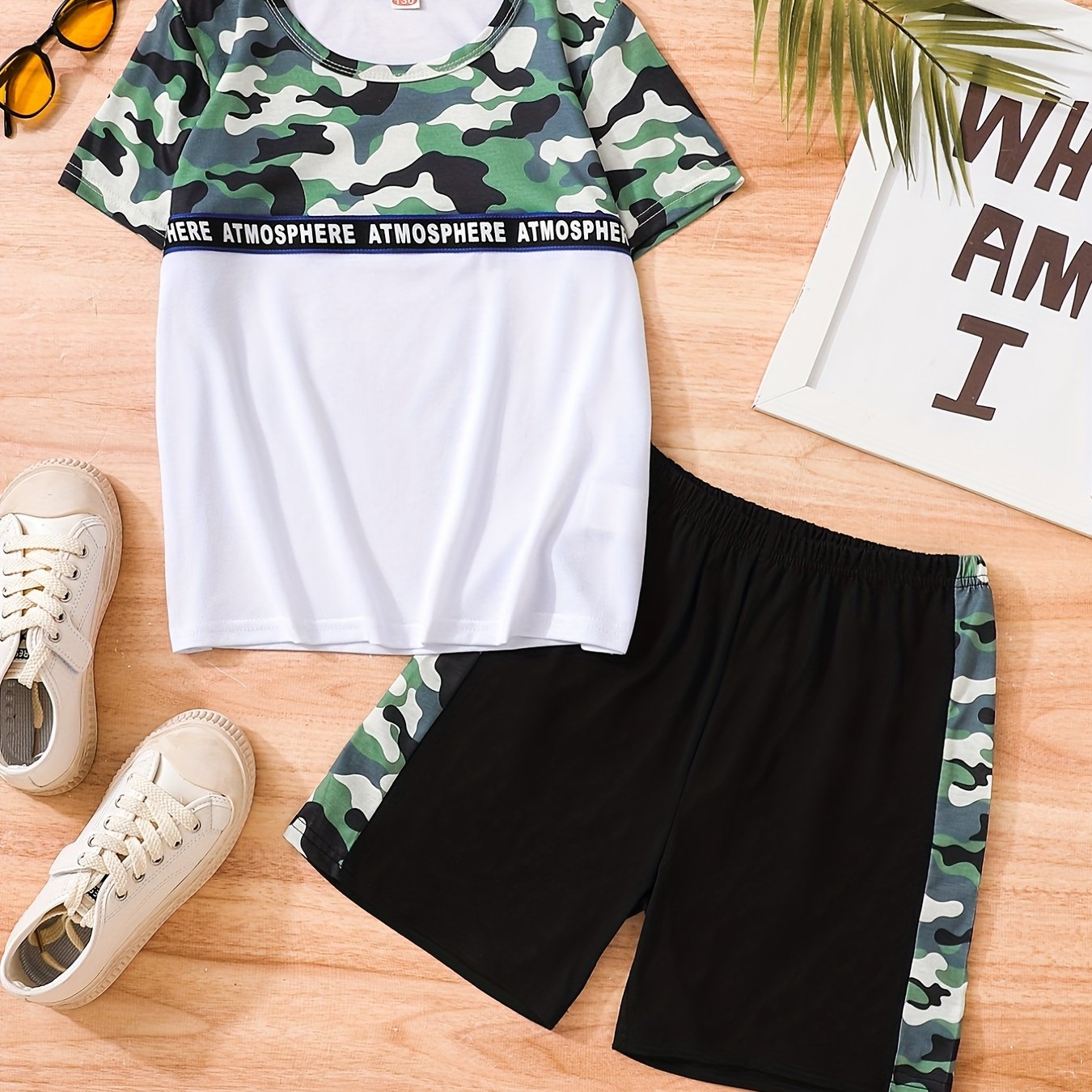 Boys Camo Casual Outfit Round Neck T shirt & Shorts Set