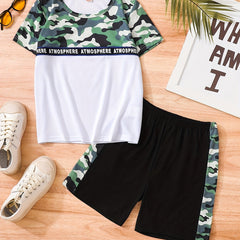 Boys Camo Casual Outfit Round Neck T shirt & Shorts Set