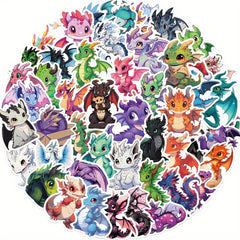 50pcs Cartoon Dragon Stickers for Water Bottles Scrapbooking