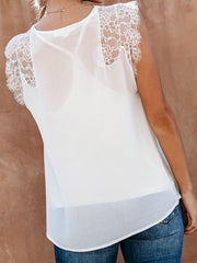 Lace Tank Top V Neck Sleeveless Casual Top Women's Clothing