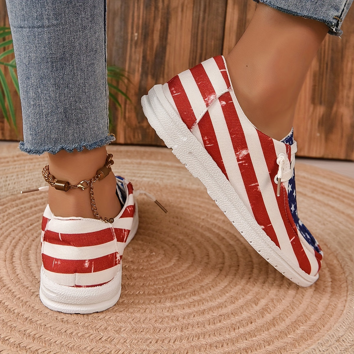 Women's Star & Striped Canvas Shoes Casual Lace Up Outdoor Sneakers Lightweight