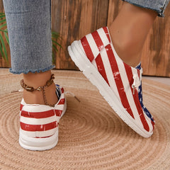 Women's Star & Striped Canvas Shoes Casual Lace Up Outdoor Sneakers Lightweight