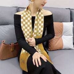 Vintage Horse Print Skinny Scarf Plaid Pattern Long Ribbon Neckerchief