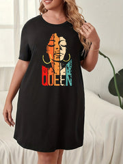 Figure Print Short Sleeve Sleep Dress