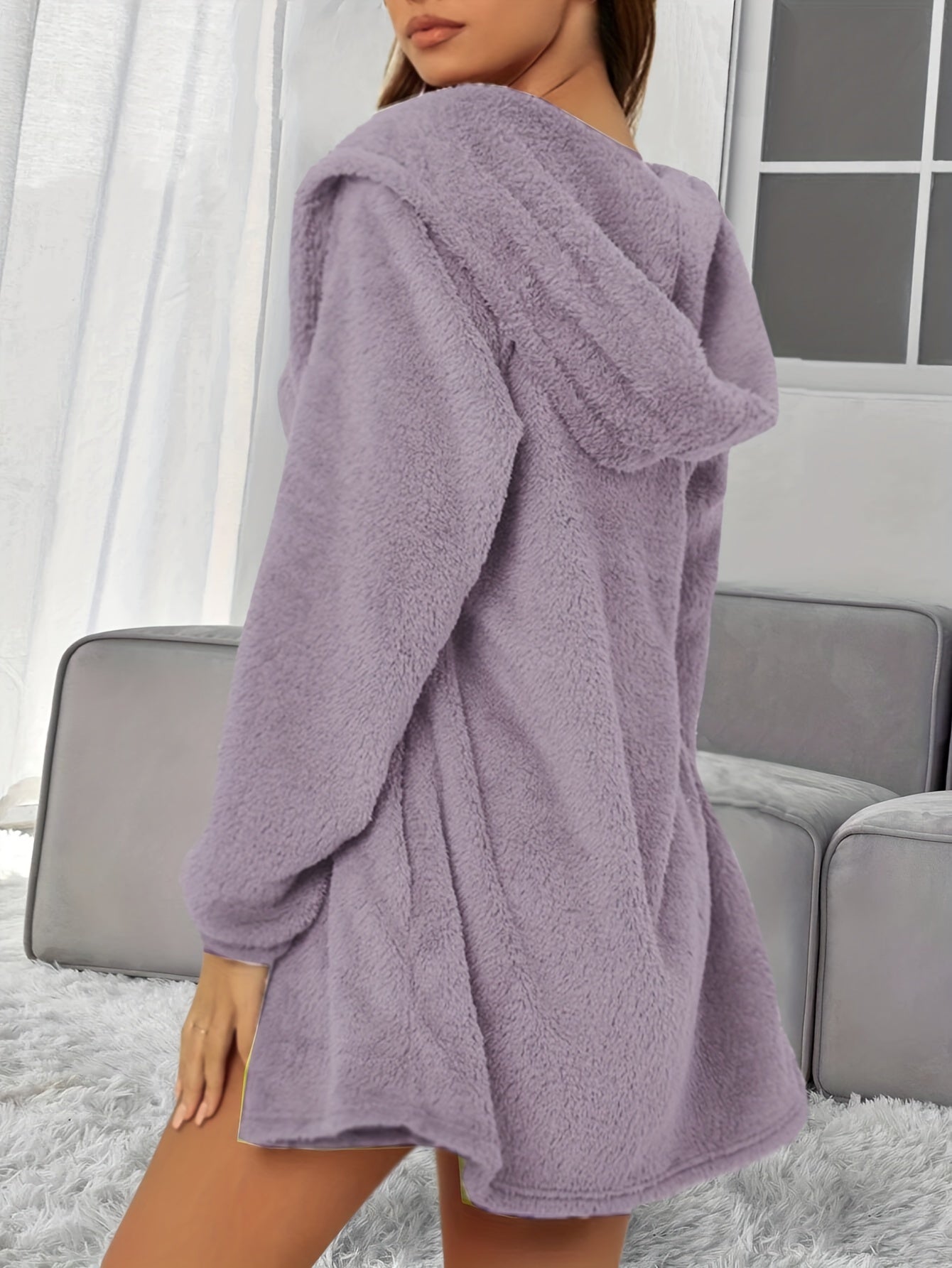 Women's Fuzzy Lounge Set Tank Top Hooded Outwear Shorts
