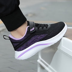 Girls Woven Knit Breathable Sneakers Hook & Loop Non Slip Soft Sole Shoes