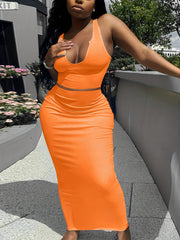 Sexy 2pc Skirt Set Crop Tank & Bodycon Skirt Outfit Women's Clothing