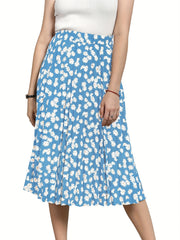 Boho High Waist Floral Print Pleated Skirt