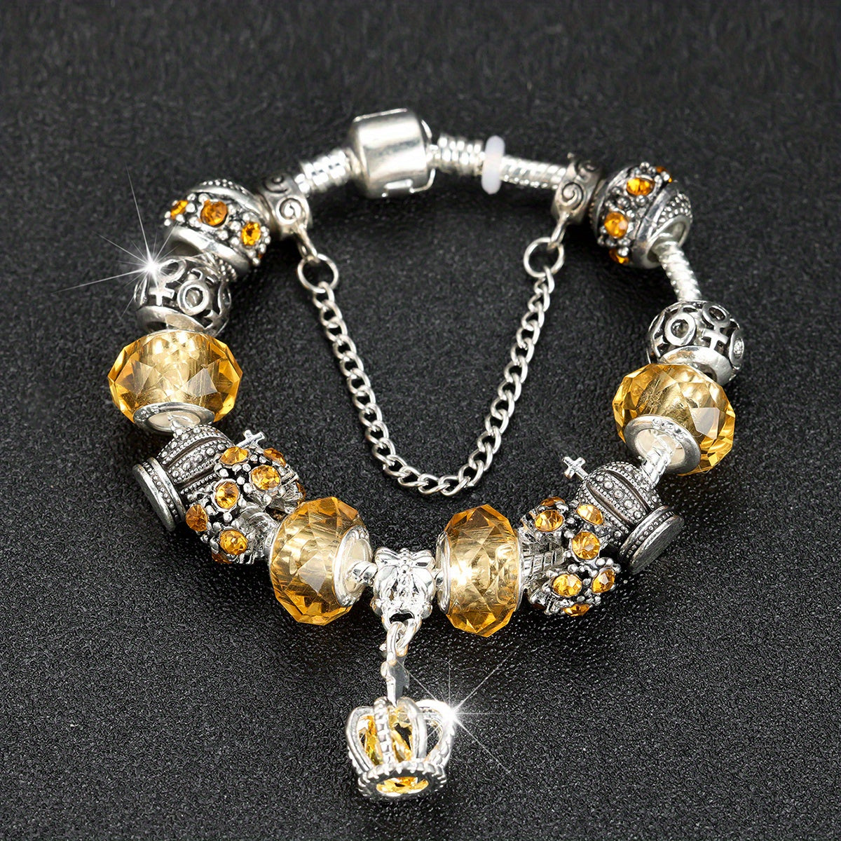 King Queen Princess Crown Charm Bangle Jewelry Snake Chain Beaded Bangles