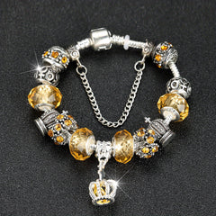 King Queen Princess Crown Charm Bangle Jewelry Snake Chain Beaded Bangles