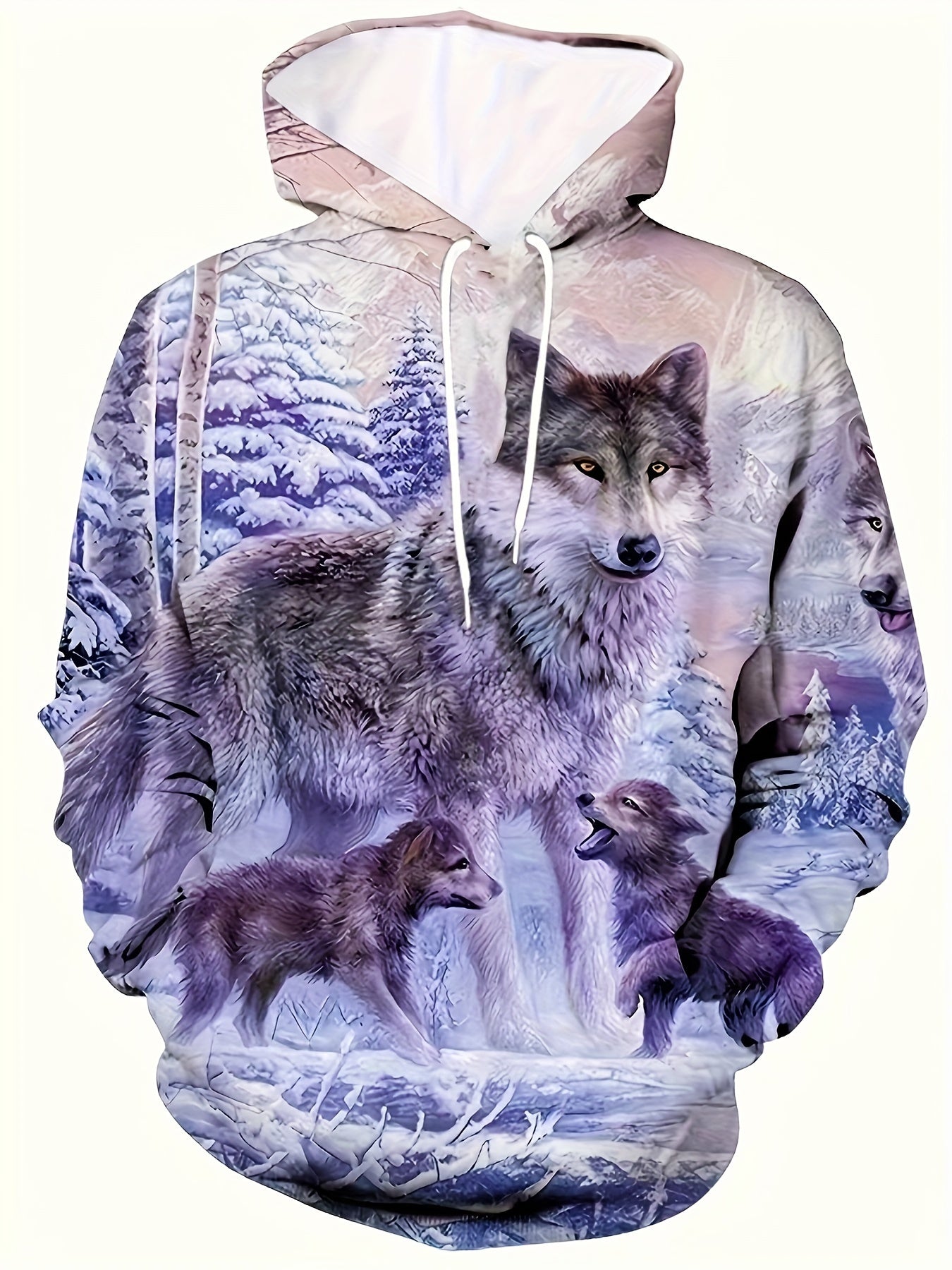 Wolf 3D Print Hoodies Men Graphic Hoodie Kangaroo Pocket Loose Hooded Pullover