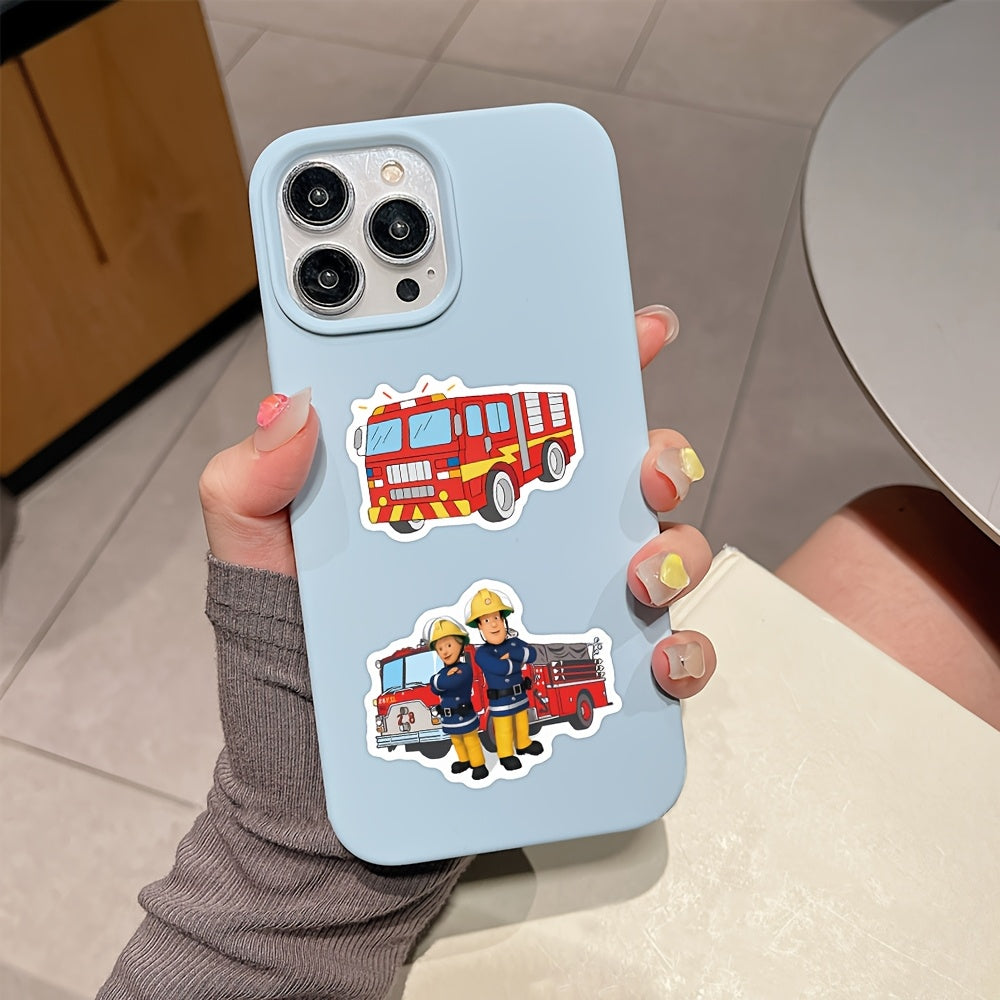 55pcs Fire Truck Themed Vinyl Stickers for Laptop Water Bottle Phone Skateboard