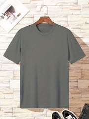 Solid Crew Neck Sports Tee Loose Fit Casual T-shirt