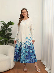 Casual Dress Women's Plus Dot & Ombre Print Long Sleeve V Neck Dress