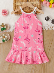 Flamingo Print Tank Dress Kids Summer Outfit