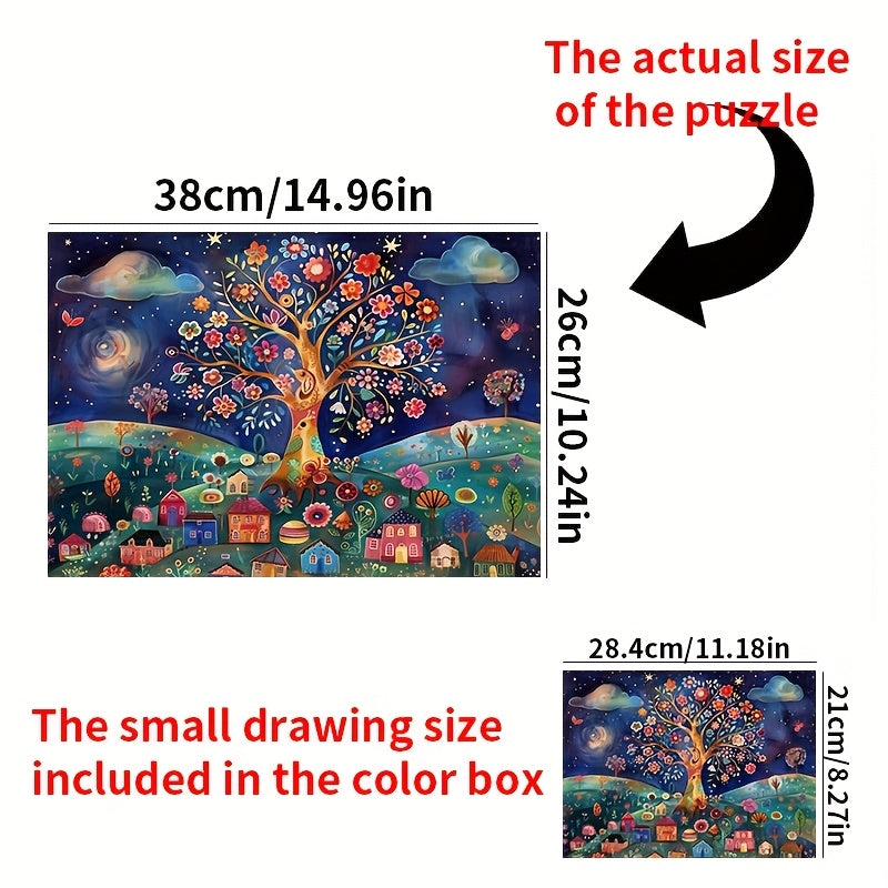 Enchanting Night Sky Puzzle 1000pcs Starry Tree & Whimsical Village Scene
