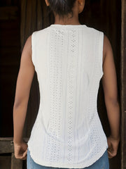 Eyelet Tank Top Casual V Neck Sleeveless Summer Women's Clothing