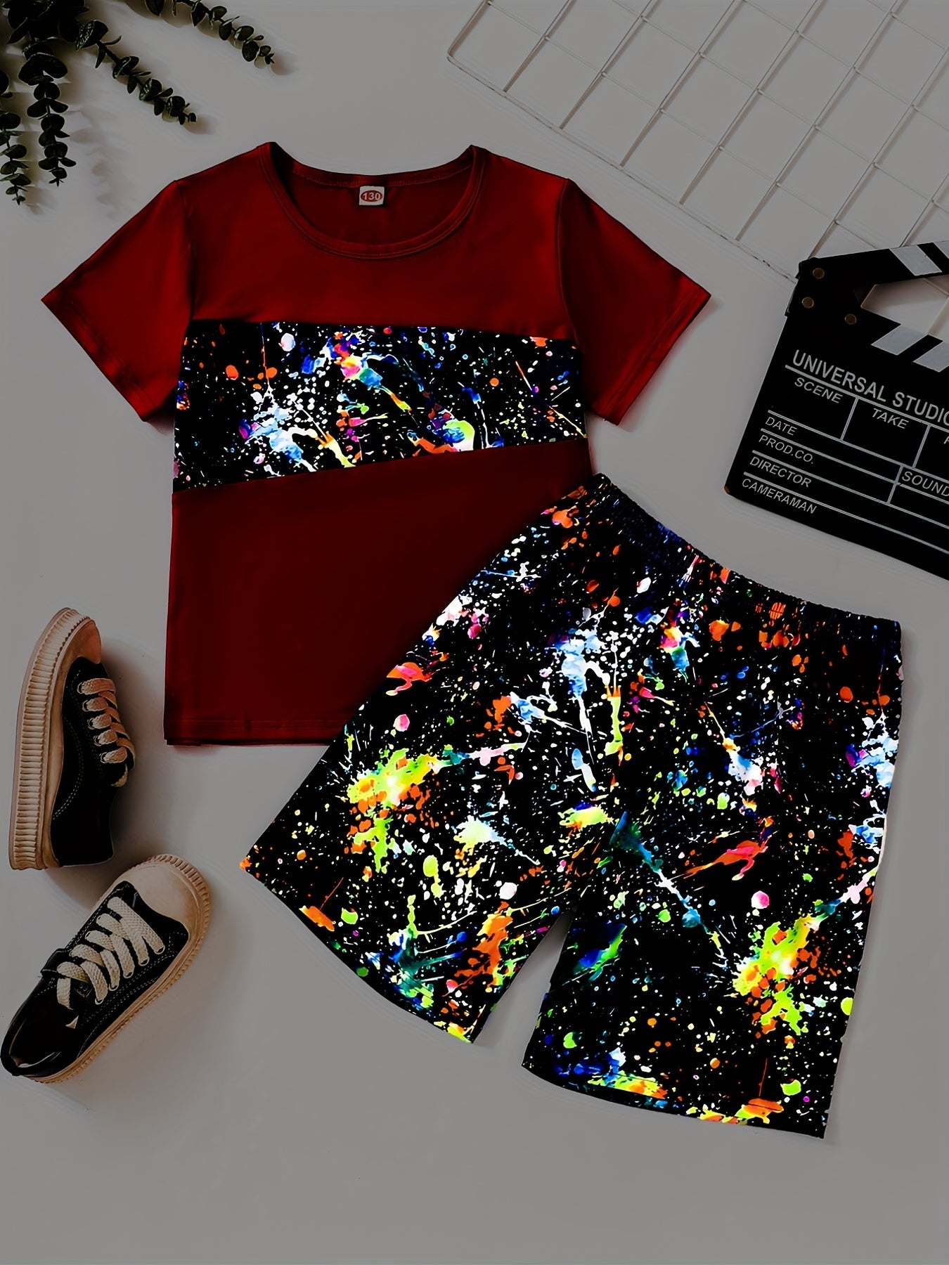 Boys Graffiti Print T-shirt & Shorts Set - Summer Casual