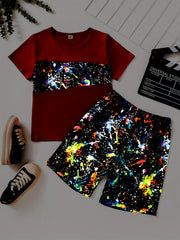 Boys Graffiti Print T-shirt & Shorts Set - Summer Casual
